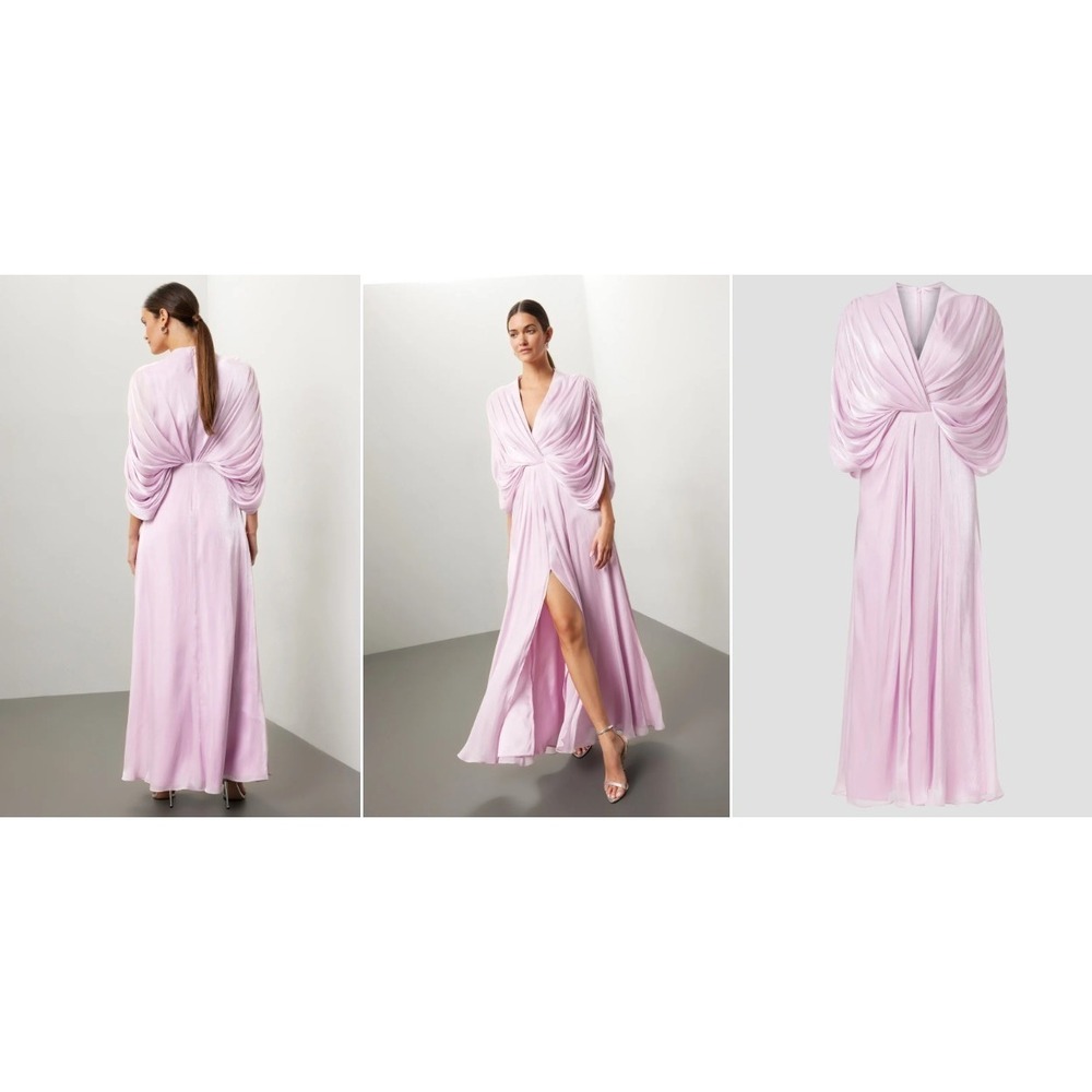 MSRP $880 Badgley Mischka Draped Dolman Sleeve Chiffon Gown Sz 2 Lavender Lilac - Picture 4 of 13